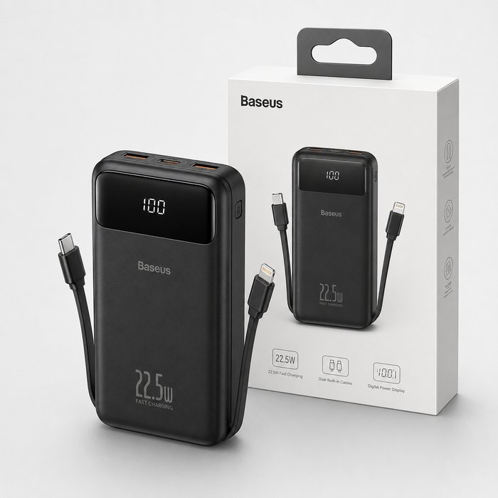 Baseus Power Bank PD 22.5W Dual Cable Digital Display